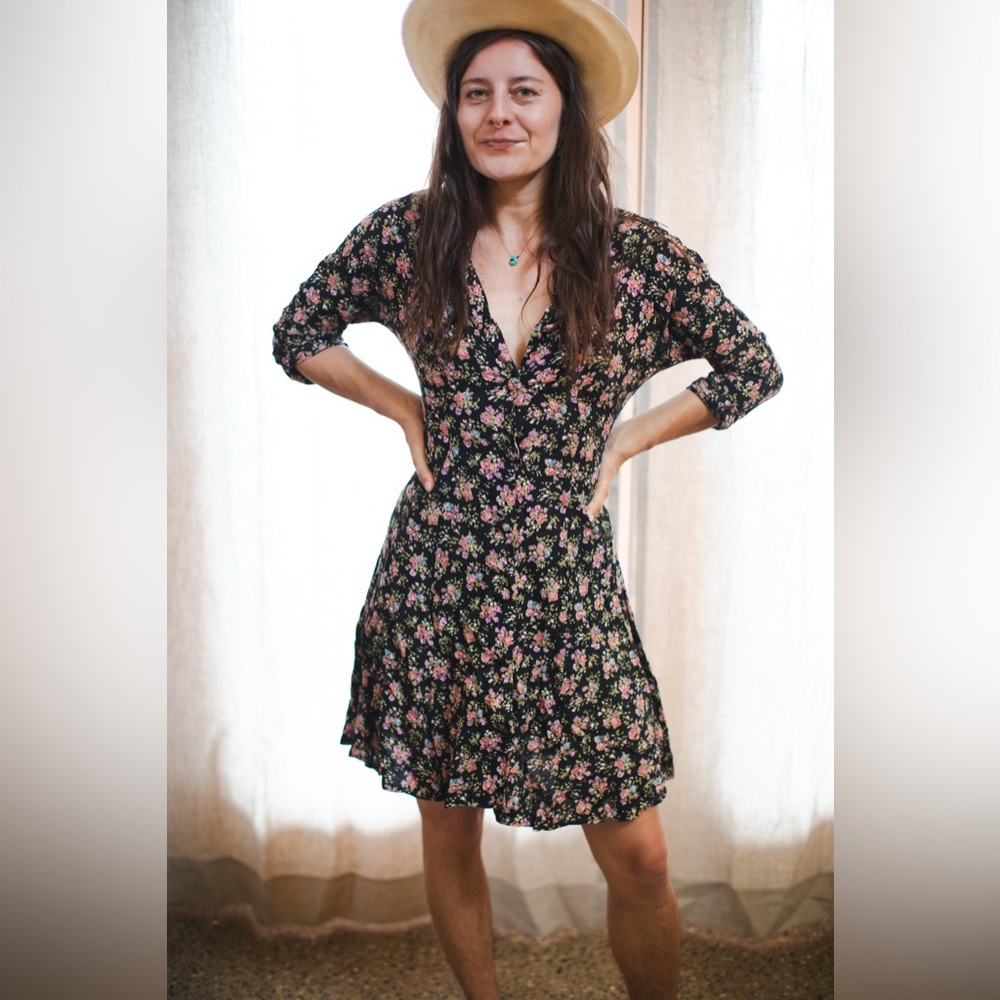 Black vintage ditsy floral dress